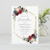 burgundy herfst floral bridal douche - uitnodiging (Staand voorkant)