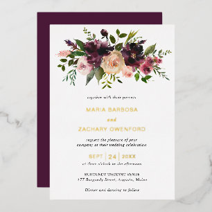 Burgundy Herfst Floral Elegant Wedding Folie Uitnodiging