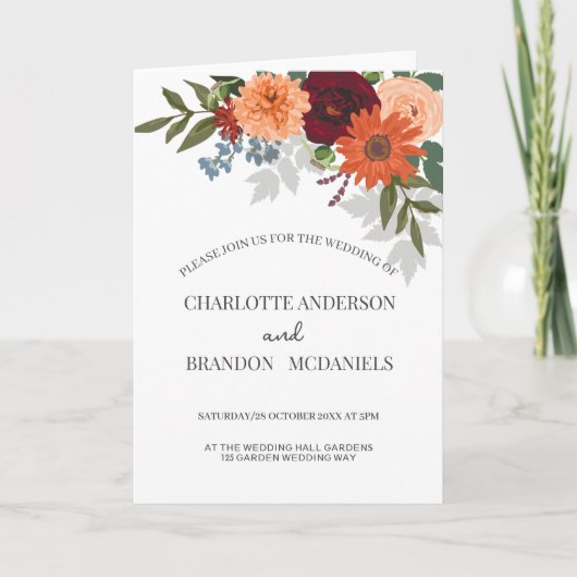 Burgundy Herfst Garden Floral Wedding (Voorkant)
