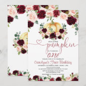 Burgundy Herfst Pumpkin Birthday Uitnodiging (Voorkant / Achterkant)