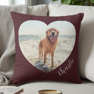 Burgundy huisdier hart foto script gepersonaliseer kussen