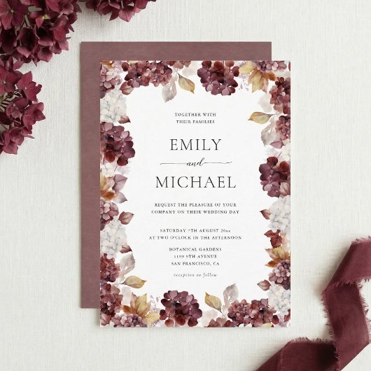 Burgundy Hydrangea Floral Wedding Invitation