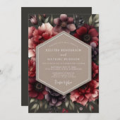 Burgundy Impasto Flora Wedding Kaart (Voorkant / Achterkant)