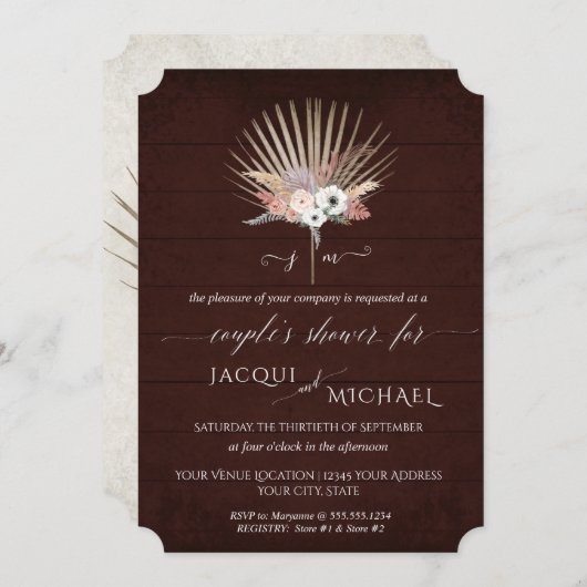 Burgundy in White BOHO Orchid Floral Couples Showe Kaart (Voorkant / Achterkant)