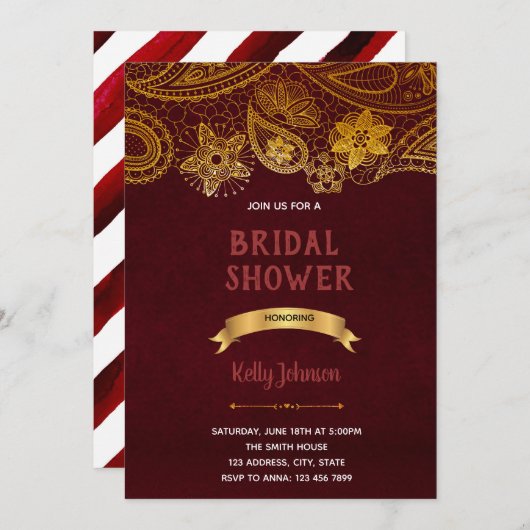 Burgundy india thema uitnodiging (Voorkant / Achterkant)