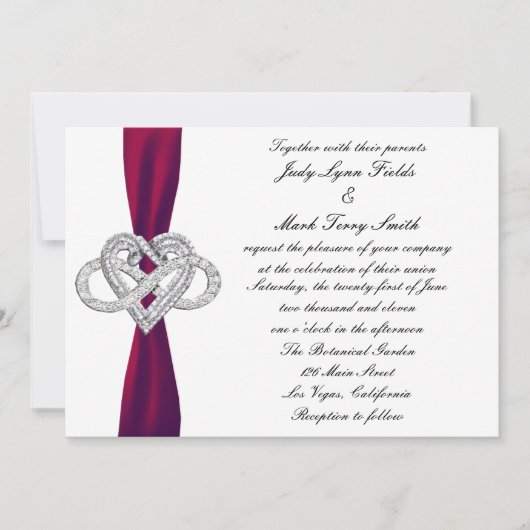 Burgundy Infinity Heart Wedding Invitation Kaart (Voorkant)
