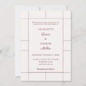 Burgundy ivory checked modern Wedding Kaart (Voorkant)