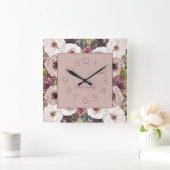 Burgundy Ivory Cream Floral  Vierkante Klok (Huis)