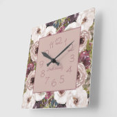 Burgundy Ivory Cream Floral  Vierkante Klok (Hoek)