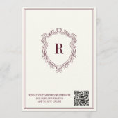 Burgundy & Ivory Crest Old Money QR Code Wedding Kaart (Achterkant)