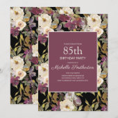 Burgundy Ivory Floral Foliage Black 85th Birthday Kaart (Voorkant / Achterkant)