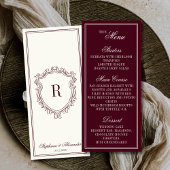 Burgundy Ivory Monogram Crest Old Money Wedding Menu