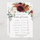Burgundy Ivory Rust Floral Wedding Order of Event  Programma (Voorkant / Achterkant)