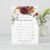 Burgundy Ivory Rust Floral Wedding Order of Event  Programma (Staand voorkant)