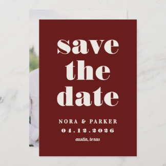 Burgundy & Ivory Simple Modern Formal Wedding Save The Date
