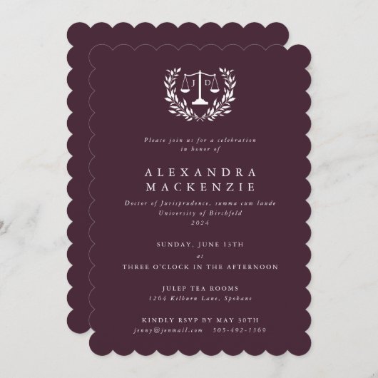 Burgundy JD Law noemt Laurel Wreater Afstuderen in Kaart (Voorkant / Achterkant)