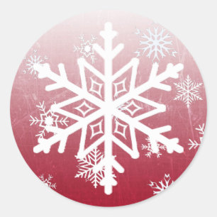 Burgundy kerstsnowflakes ronde sticker