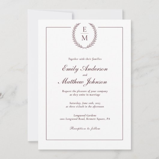 Burgundy Laurel Wedding Invitation QR Code (Devant)