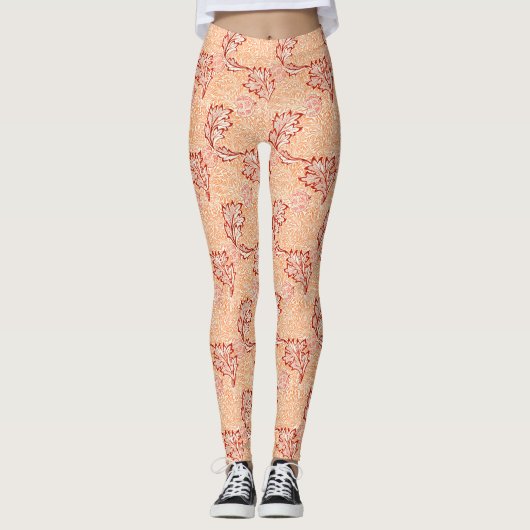 Burgundy Leaf Pattern Leggings (Voorkant)