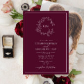 Burgundy Leafy Crest Monogram Foto Weduwschap Kaart