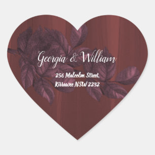 Burgundy Leaves Rustic Address Stickers