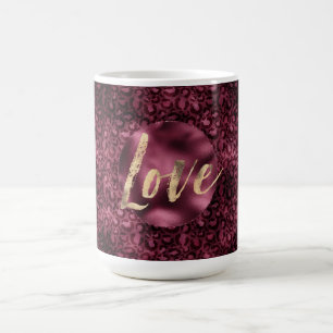 Burgundy Leopard Print Gold Love Koffiemok