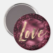 Burgundy Leopard Print Gold Love Magneet (Voorkant / Achterkant)