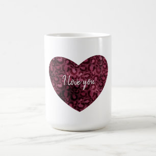 Burgundy Leopard Print Heart Koffiemok