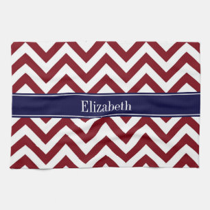 Burgundy Lg Chevron Navy Blue Name Monogram Theedoek