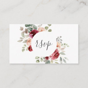 Burgundy Light Pink Flowers Greenery Wedding RSVP Informatiekaartje