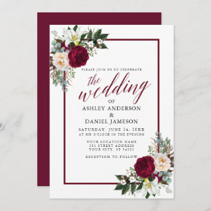 Burgundy Lijst Floral Greenery Calligraphy Wedding Kaart