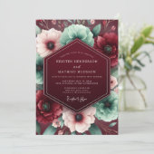 Burgundy Lush Floral Wedding Kaart (Staand voorkant)