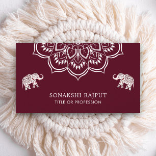 Burgundy Mandala Elephants Indian Visitekaartje