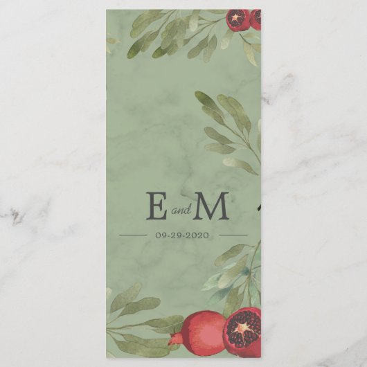 Burgundy Marble Greenery Botanical Pomegranates Menu (Achterkant)