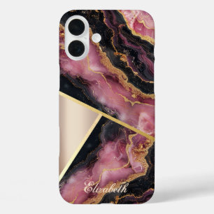 Burgundy marmer textuur, geometrisch iPhone 16 plus hoesje