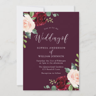 Burgundy Maroon Blush Waterverf Floral Wedding Kaart