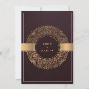 BURGUNDY MAROON GOLD CLASSY  MANDALA WEDDING KAART