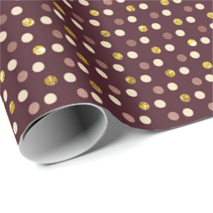 Burgundy Maroon Gold Delicate Small Polka Dots Cadeaupapier