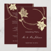 Burgundy Maroon Gold Floral Mariage Menu de l'évén (Devant / Derrière)