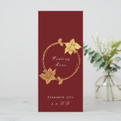 Burgundy Maroon Gold Floral Red Mariage Menu (Debout devant)