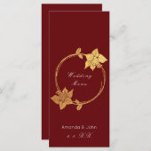 Burgundy Maroon Gold Floral Red Wedding Menu (Voorkant / Achterkant)
