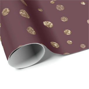 Burgundy Maroon Gold Stripes Crystals Confetti Cadeaupapier