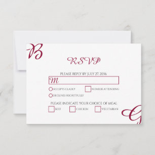 Burgundy Maroon Initialen herfst herfst huwelijk RSVP Kaartje