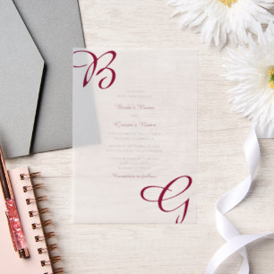 Burgundy Maroon Initialen herfst herfst huwelijk Vellum Uitnodigingen