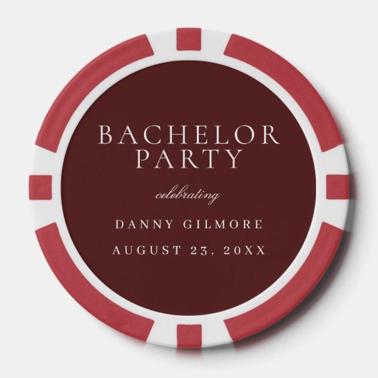 Burgundy Maroon Klassiek Heren Bachelorfeest Poker Chips (Voorkant)