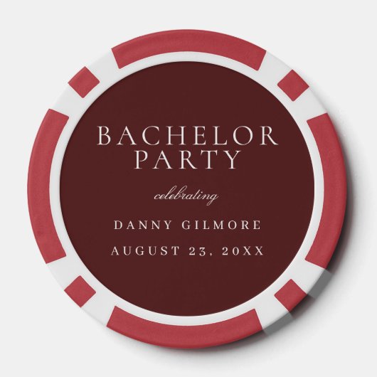Burgundy Maroon Klassiek Heren Bachelorfeest Poker Chips (Achterkant)