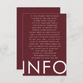 Burgundy Maroon Modern Bold Big Monogram Weddensch Informatiekaartje (Voorkant / Achterkant)