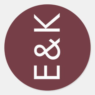 Burgundy Maroon Modern Bold Big Monogram Weddensch Ronde Sticker