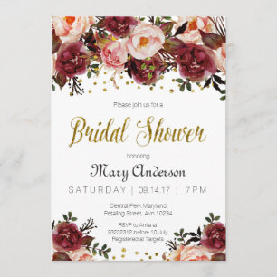 Burgundy Marsala Autumn Bridal Shower Kaart