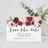 Burgundy Marsala Bloemen Save the Date Kaart (Staand voorkant)